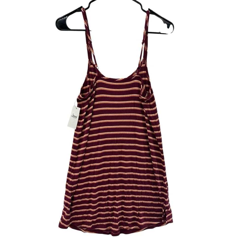 Jenni Intimates Cami‎ Top Striped Ribbed Sleeveless Casual Burgundy Size S